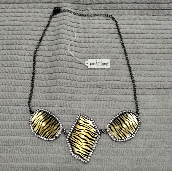 Park Lane Jewelry - Park*Lane Jewelry Zebra Black & Gold Rhinestone Border Black Chain Necklace, NEW
